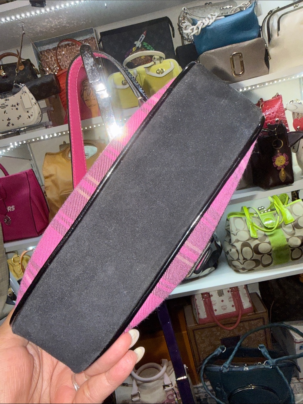 Coach Vintage Hampton Pink Plaid Shoulder Bag with Black Trim prestige - Picture 3 of 10